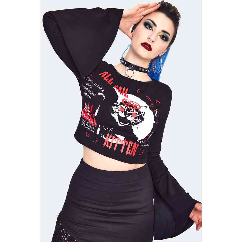 Jawbreaker - Hail Kitten Flared Sleeve Top à manches longues - Noir
